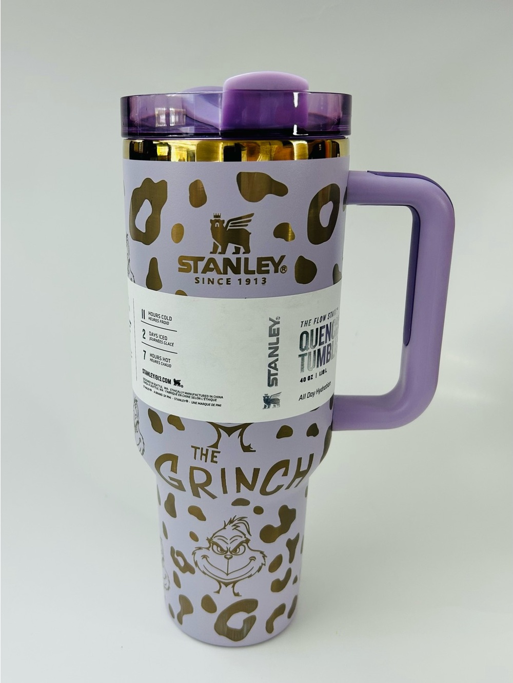 Stanley Lavender & Gold Grinch Queen Tumbler with Purple Lid and Handle - Picture 2 of 4